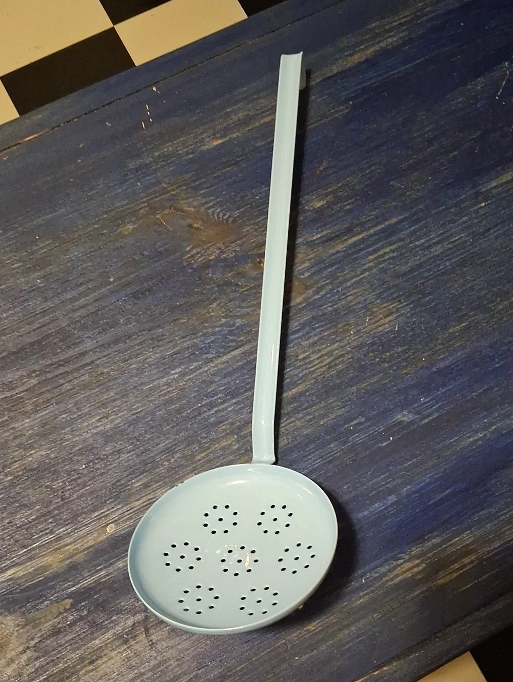 Vintage Enamel Light Blue Skimmer Spoon